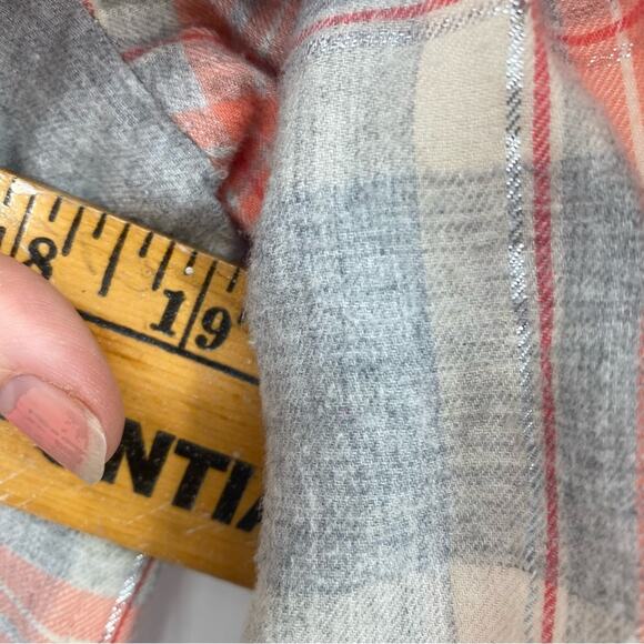 Talbots Top Womans Medium Plaid Flannel Long Sleeve Fall Classic Salomon & Gray - Picture 7 of 7